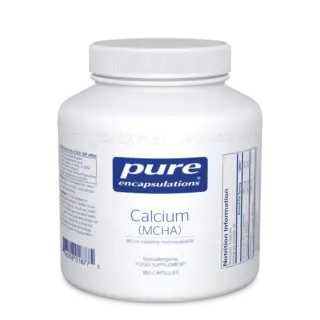 Pure Encapsulations Calcium MCHA supplement, 180 capsules, white bottle.