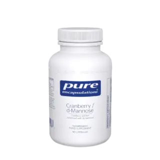 Pure Encapsulations Cranberry/d-Mannose supplement, 90 capsules, white bottle.