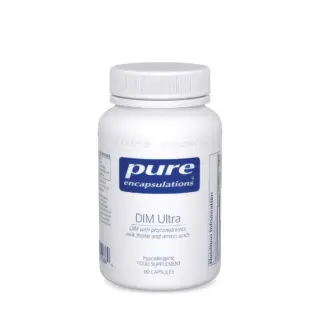 White bottle of Pure Encapsulations DIM Ultra, 60 capsules, with blue label.