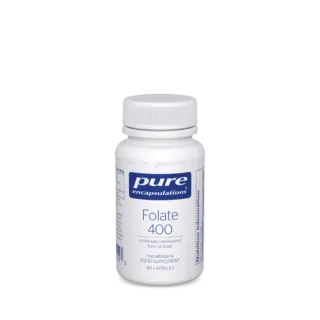 Pure Encapsulations Folate 400 supplement bottle, 90 capsules.