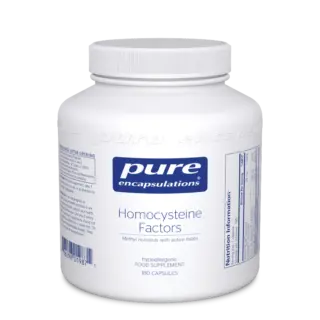 White bottle of Pure Encapsulations Homocysteine Factors, 180 capsules.