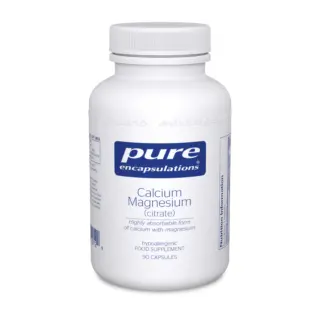 Pure Encapsulations Calcium Magnesium Citrate, 90 capsules, white bottle.