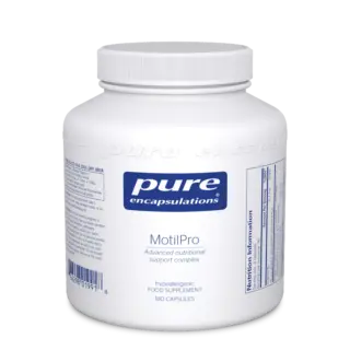 White bottle of Pure Encapsulations MotilPro, 180 capsules, with nutrition information.
