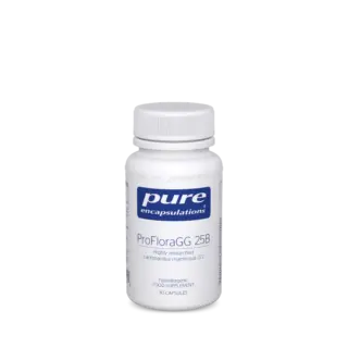 White bottle of Pure Encapsulations ProFloraGG 25B, 30 capsules, Lactobacillus rhamnosus GG.