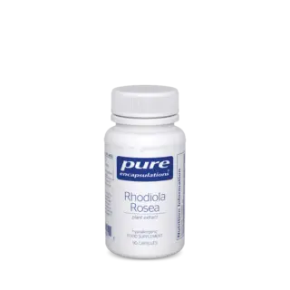 Pure Encapsulations Rhodiola Rosea supplement bottle, 90 capsules.