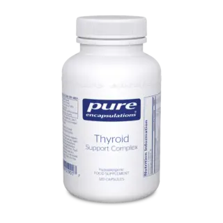 White bottle of Pure Encapsulations Thyroid Support Complex, 120 capsules.