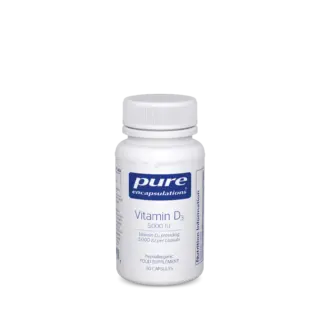 Pure Encapsulations Vitamin D3 5000 IU, 60 capsules, white bottle.