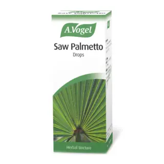 A.Vogel Saw Palmetto Drops box with palm leaf image, labelled herbal tincture.