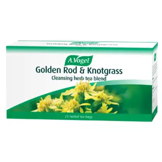 A.Vogel Golden Rod & Knotgrass herbal tea, 25 bags, green box with yellow flowers.