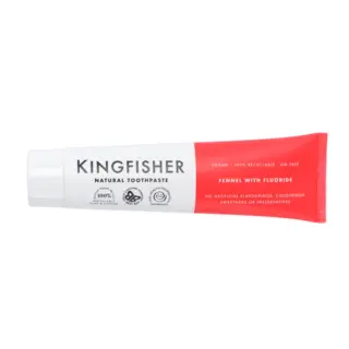 Kingfisher natural toothpaste tube, fennel with fluoride, vegan, recyclable, GM free.
