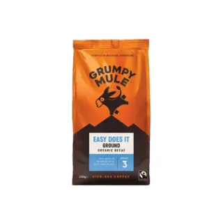 Grumpy Mule Easy Does It Ground Organic Decaf Coffee, 200g, Roast 3, Fairtrade.