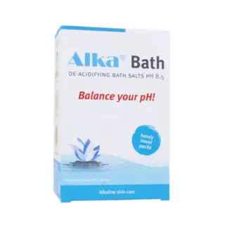 Alka Bath de-acidifying bath salts, pH 8.5, handy travel packs.