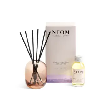 NEOM Perfect Night's Sleep reed diffuser set with bottle and box.