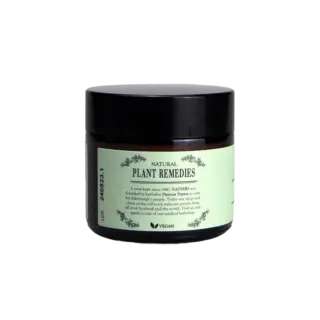 Brown jar with "Natural Plant Remedies" label, vegan symbol, and text about Napiers' herbalist history.