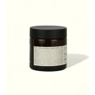 Brown jar with black lid, label reads "100% Natural Ingredients".
