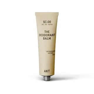 Beige tube labelled "The Deodorant Balm" by AKT, unfragranced.
