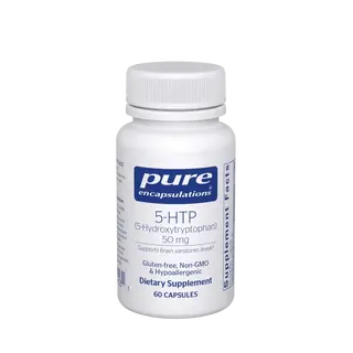 Pure Encapsulations 5-HTP 50mg, 60 capsules, gluten-free, non-GMO, hypoallergenic.