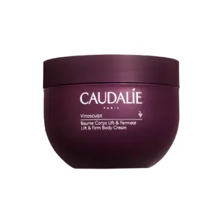 Caudalie Vinosculpt Lift & Firm Body Cream in a purple jar.