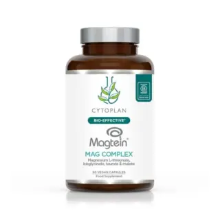 Cytoplan Magtein Mag Complex, 90 vegan capsules, magnesium supplement bottle.