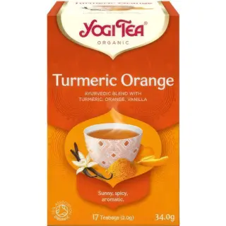 Yogi Tea Turmeric Orange, 17 teabags, 34.0g. Ayurvedic blend with turmeric, orange, vanilla.