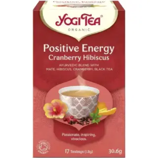 Yogi Tea Positive Energy Cranberry Hibiscus, 17 teabags, 30.6g, organic blend with mate and hibiscus.