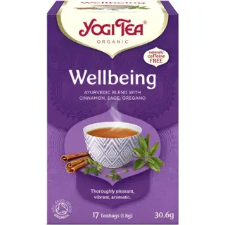 Yogi Tea Wellbeing, organic Ayurvedic blend with cinnamon, sage, oregano. 17 teabags, 30.6g.
