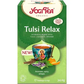 Yogi Tea Tulsi Relax, organic blend with tulsi, liquorice, orange. 17 teabags, 34.0g.