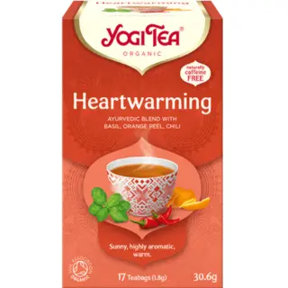 Yogi Tea Heartwarming, organic, caffeine-free, 17 teabags, basil, orange peel, chilli blend.