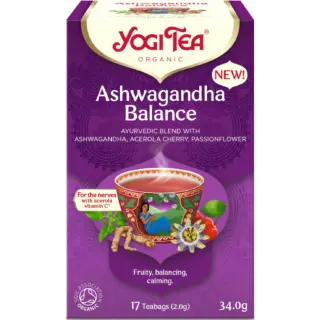 Yogi Tea Ashwagandha Balance, 17 bags, organic, fruity, calming blend with acerola and passionflower.