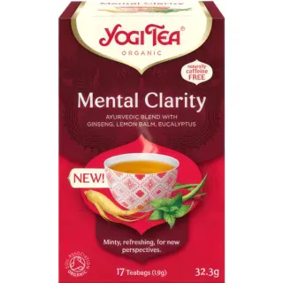 Yogi Tea Mental Clarity, 17 teabags, ginseng, lemon balm, eucalyptus, caffeine-free.