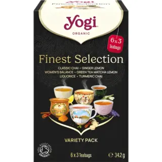 Yogi Organic Finest Selection tea box with six flavours, 6 x 3 teabags, 34.2g.