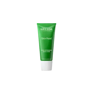 Green tube of Weleda Skin Food, rich intensive skincare.