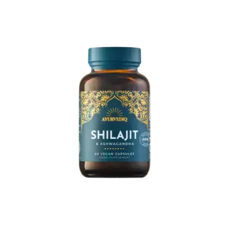 Shilajit and Ashwagandha capsules, 60 vegan capsules, Ayurvediq brand.