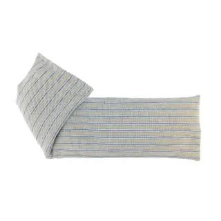 Grey and white striped fabric headband on a white background.