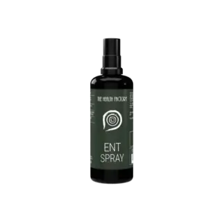 Black bottle labelled "ENT Spray" by The Health Factory.
