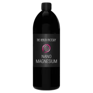 Black bottle labelled "The Health Factory Nano Magnesium".