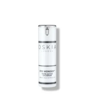 White bottle of Oskia Eye Wonder Nutri-Active Eye Serum with pump dispenser.