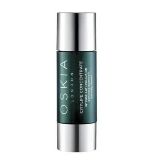 Oskia Citylife Concentrate bottle with silver cap and green label.