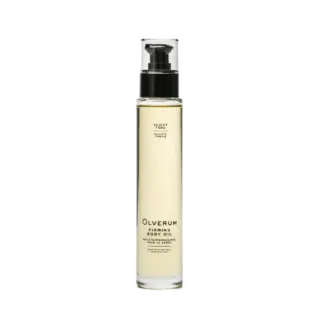 Olverum Firming Body Oil bottle with pump dispenser.