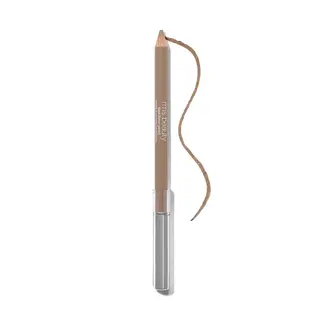 Brown eyebrow pencil with silver cap and curled shaving.