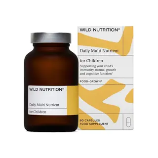 Brown bottle and box of Wild Nutrition Daily Multi Nutrient for Children, 60 capsules.