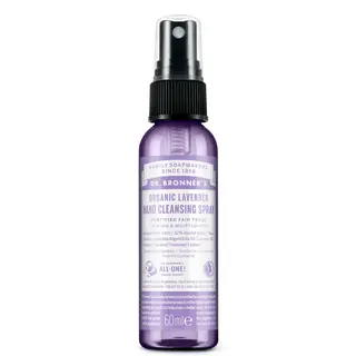 Dr. Bronner's Organic Lavender Hand Cleansing Spray, 60 ml bottle.