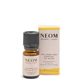 Neom Feel Good Vibes essential oil blend, 10ml bottle with packaging.