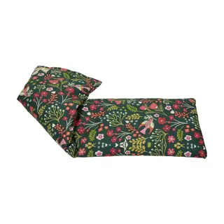 Floral-patterned fabric heat pack with green, pink, and yellow design.