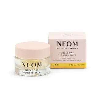 NEOM Great Day Wonder Balm jar and box, 12g, Wild Mint & Mandarin.