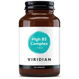 Brown bottle of Viridian High B5 Complex with Vitamin C, 30 capsules.