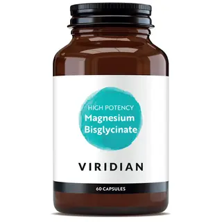 Brown bottle labelled "Viridian High Potency Magnesium Bisglycinate, 60 capsules".