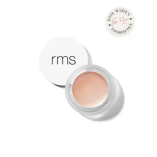 RMS Beauty cream highlighter with white lid. Rose-Marie's Favourite Pick badge.
