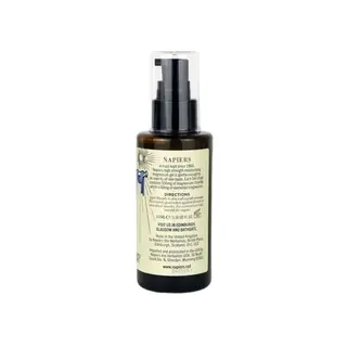 Brown bottle of Napiers moisturising magnesium oil spray, 100ml, with label text.
