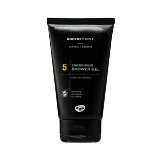 Black tube of Green People Energising Shower Gel, certified organic, for hair and body.
